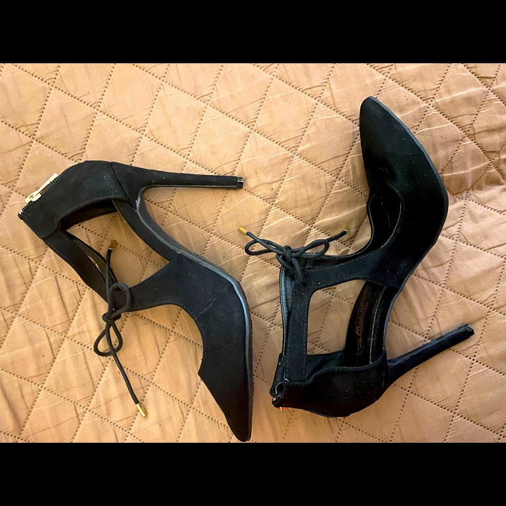 Lace up black heels